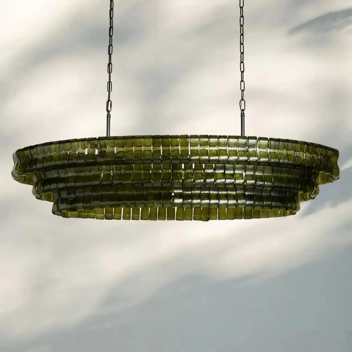 Ghiaccio Glass Oval Chandelier 54''65'' - Lacquered Burnished BrassGreen65"-Kavker