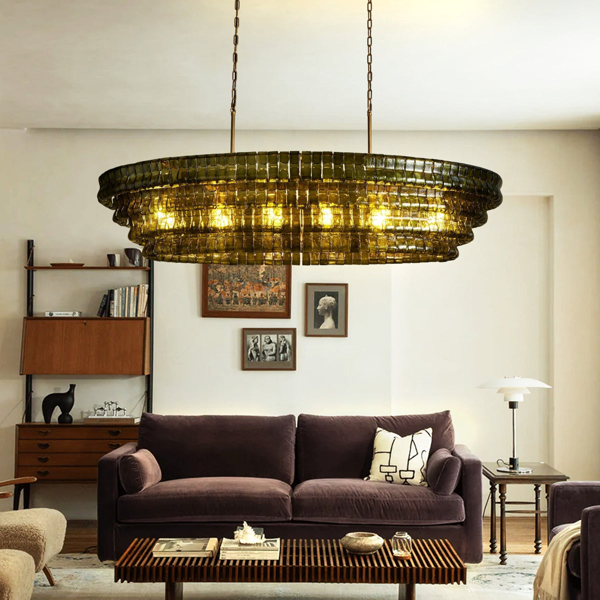 Ghiaccio Glass Oval Chandelier 54''65'' - Matte BlackClear65"-Kavker
