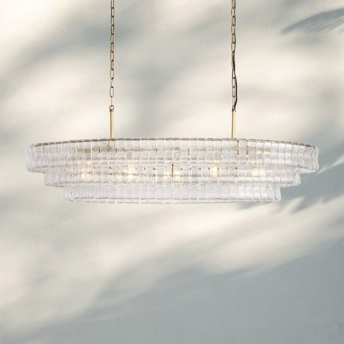 Ghiaccio Glass Oval Chandelier 54''65'' - Lacquered Burnished BrassClear54"-Kavker