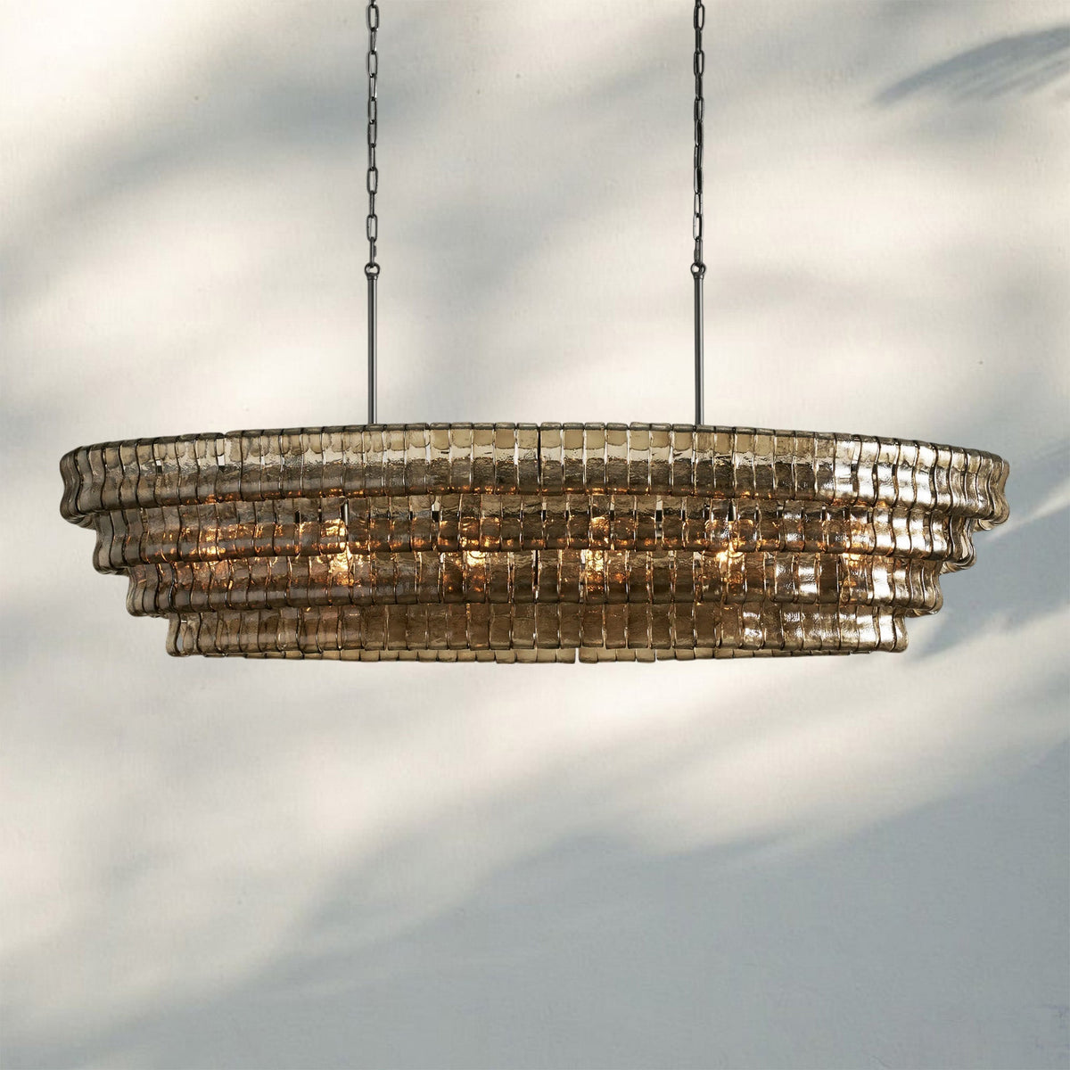 Ghiaccio Glass Oval Chandelier 54''65'' - Lacquered Burnished BrassSmoke65"-Kavker