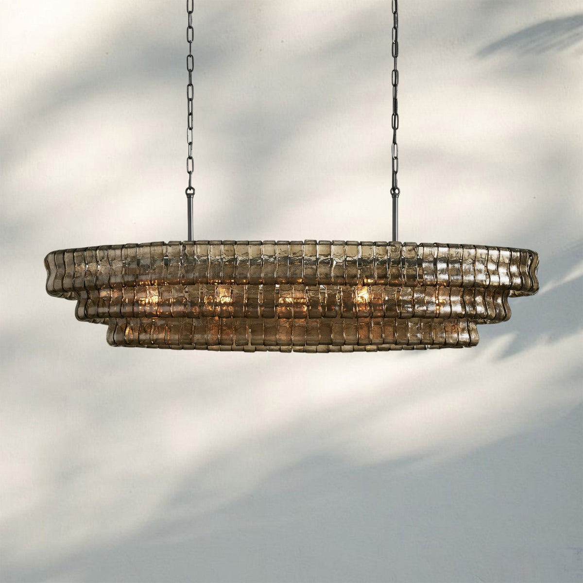 Ghiaccio Glass Oval Chandelier 54''65'' - Matte BlackSmoke54"-Kavker