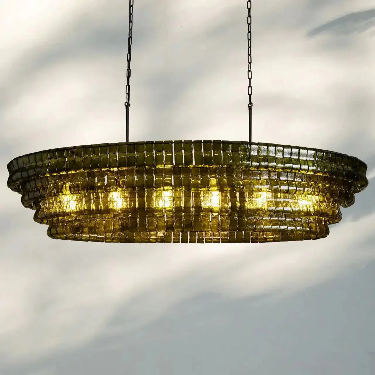 Ghiaccio Glass Oval Chandelier 54''65'' - Matte BlackGreen65"-Kavker