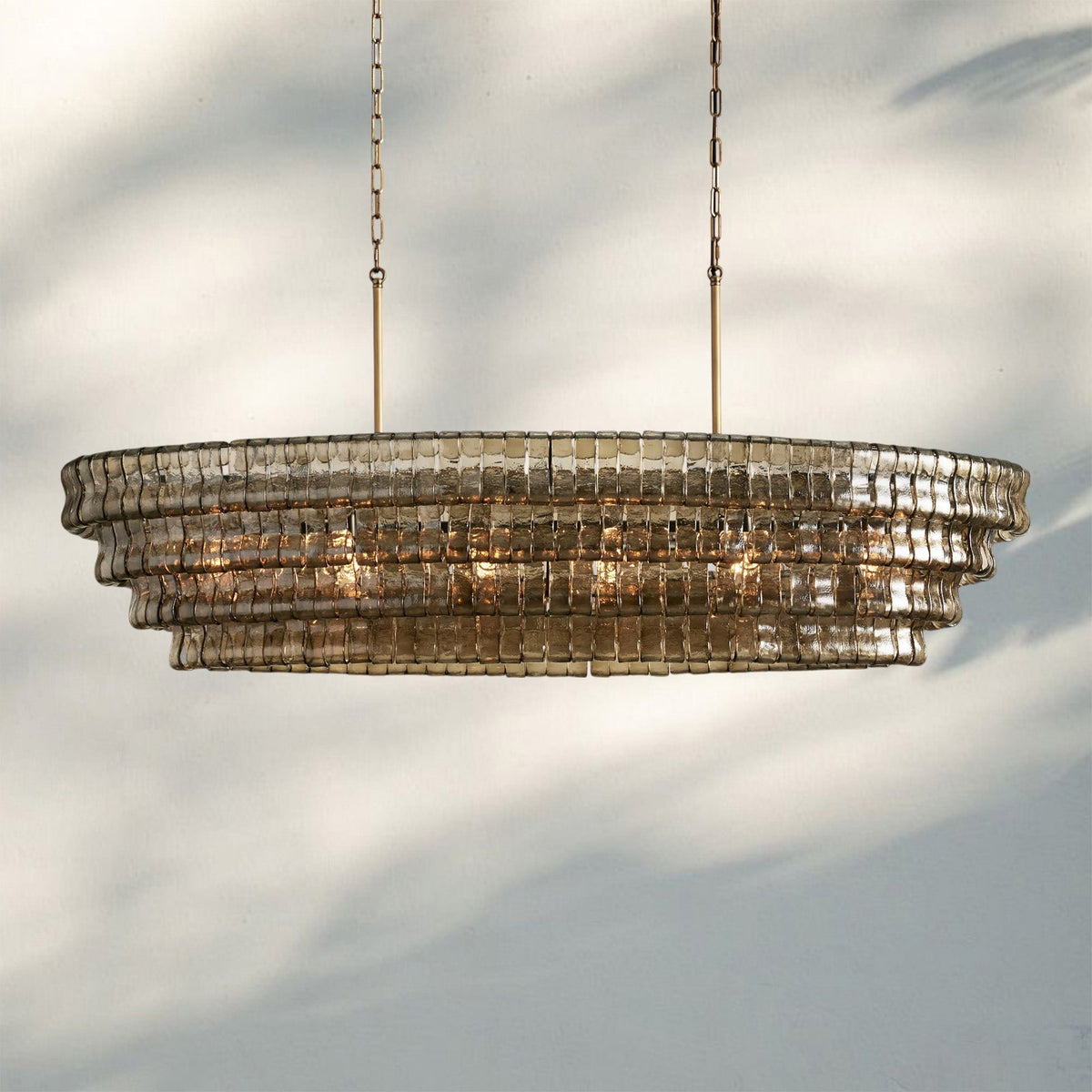 Ghiaccio Glass Oval Chandelier 54''65'' - Lacquered Burnished BrassSmoke65"-Kavker