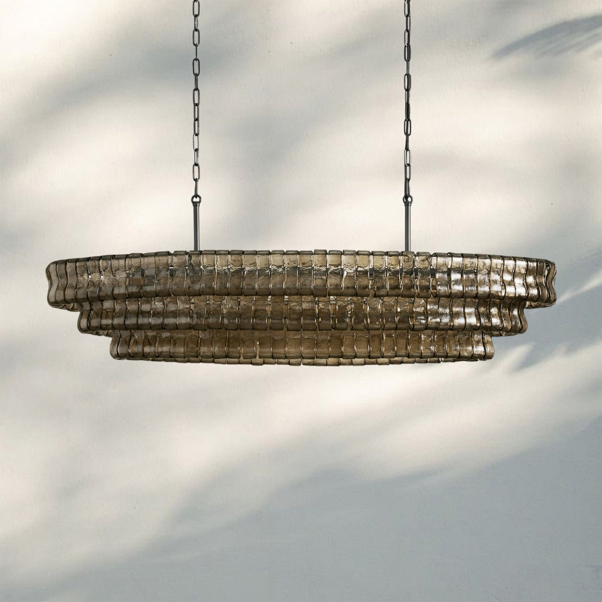 Ghiaccio Glass Oval Chandelier 54''65'' - Lacquered Burnished BrassSmoke54"-Kavker