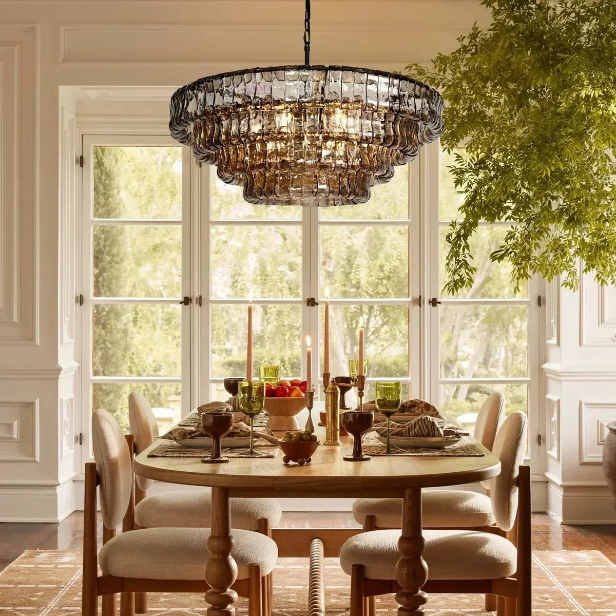 Ghiaccio Glass Round Chandelier 24" 36" 48" 60" - 3 - Tier 24"BronzeSmoke-Kavker