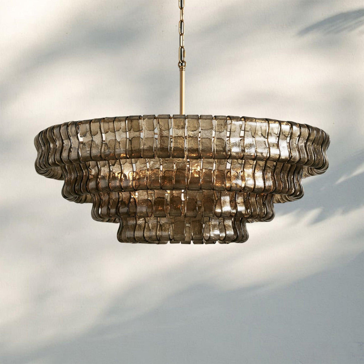 Ghiaccio Glass Round Chandelier 24" 36" 48" 60" - 3 - Tier 24"BrassSmoke-Kavker