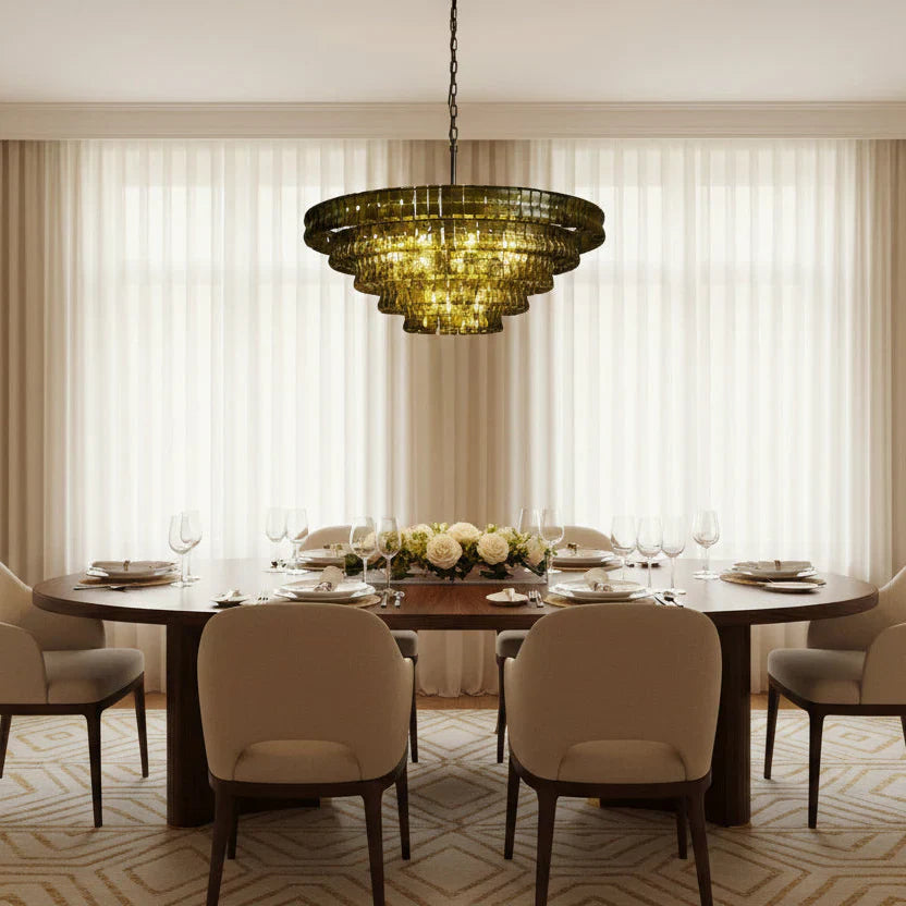 Ghiaccio Glass Round Chandelier 24" 36" 48" 60" - 6 - Tier 60"BronzeGreen-Kavker
