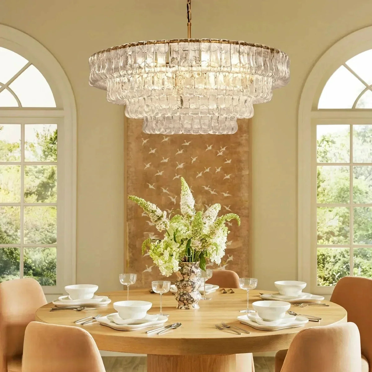 Ghiaccio Glass Round Chandelier 24" 36" 48" 60" - 3 - Tier 24"BronzeSmoke-Kavker