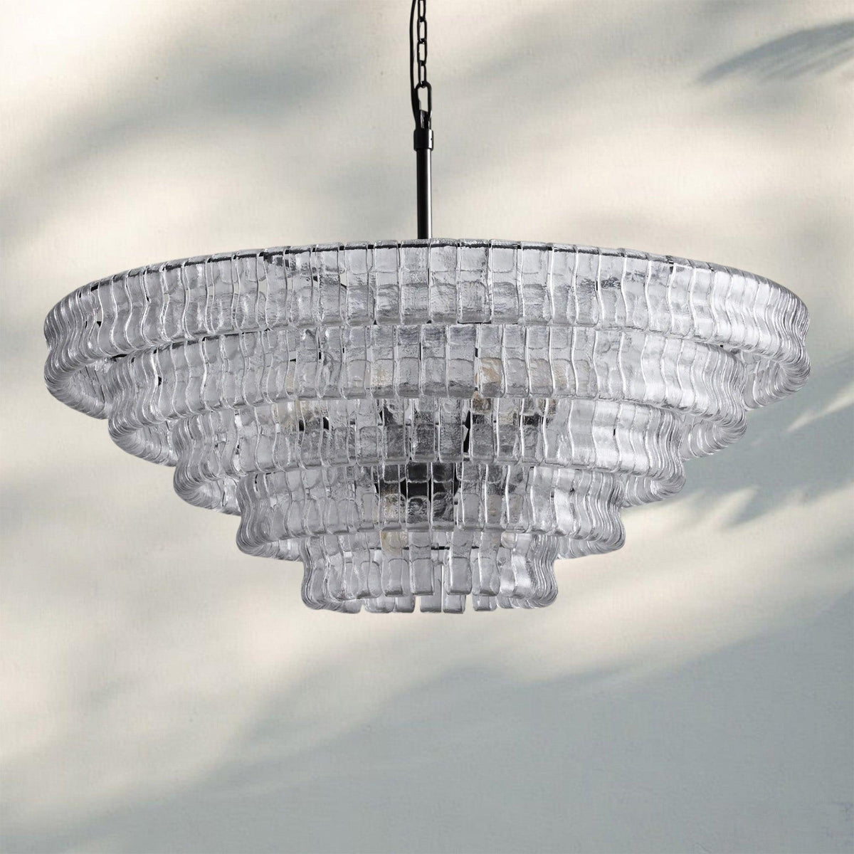 Ghiaccio Glass Round Chandelier 24" 36" 48" 60" - 3 - Tier 24"BrassSmoke-Kavker