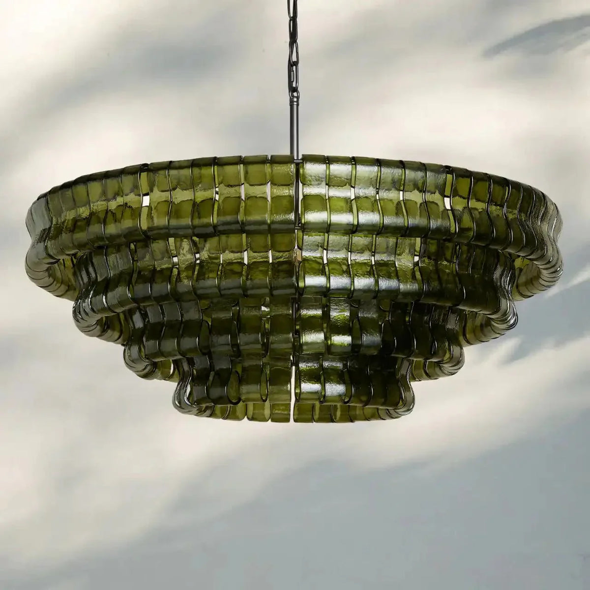 Ghiaccio Glass Round Chandelier 24" 36" 48" 60" - 5 - Tier 48"BronzeGreen-Kavker