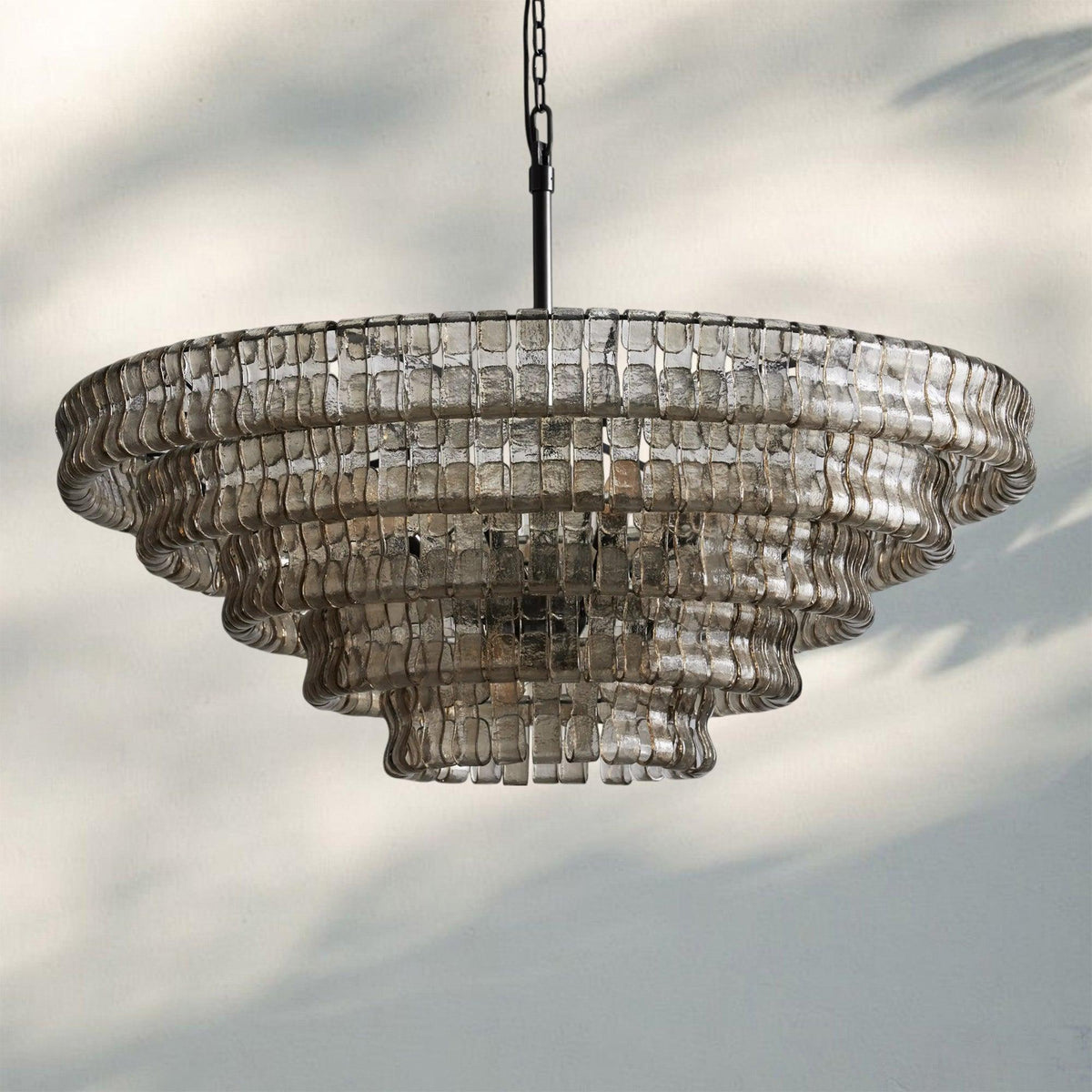 Ghiaccio Glass Round Chandelier 24" 36" 48" 60" - 3 - Tier 24"BrassSmoke-Kavker