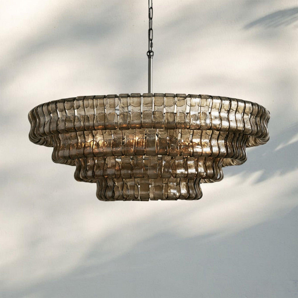 Ghiaccio Glass Round Chandelier 24" 36" 48" 60" - 3 - Tier 24"BrassSmoke-Kavker
