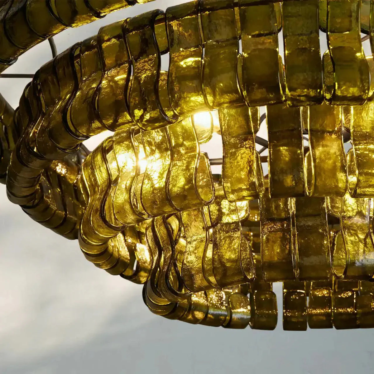 Ghiaccio Glass Round Chandelier 24" 36" 48" 60" - 3 - Tier 24"BrassSmoke-Kavker