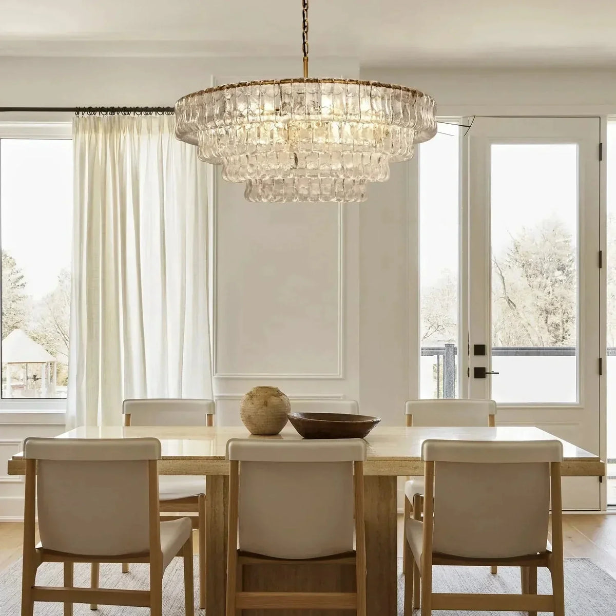 Ghiaccio Glass Round Chandelier 24" 36" 48" 60" - 3 - Tier 24"BrassClear-Kavker