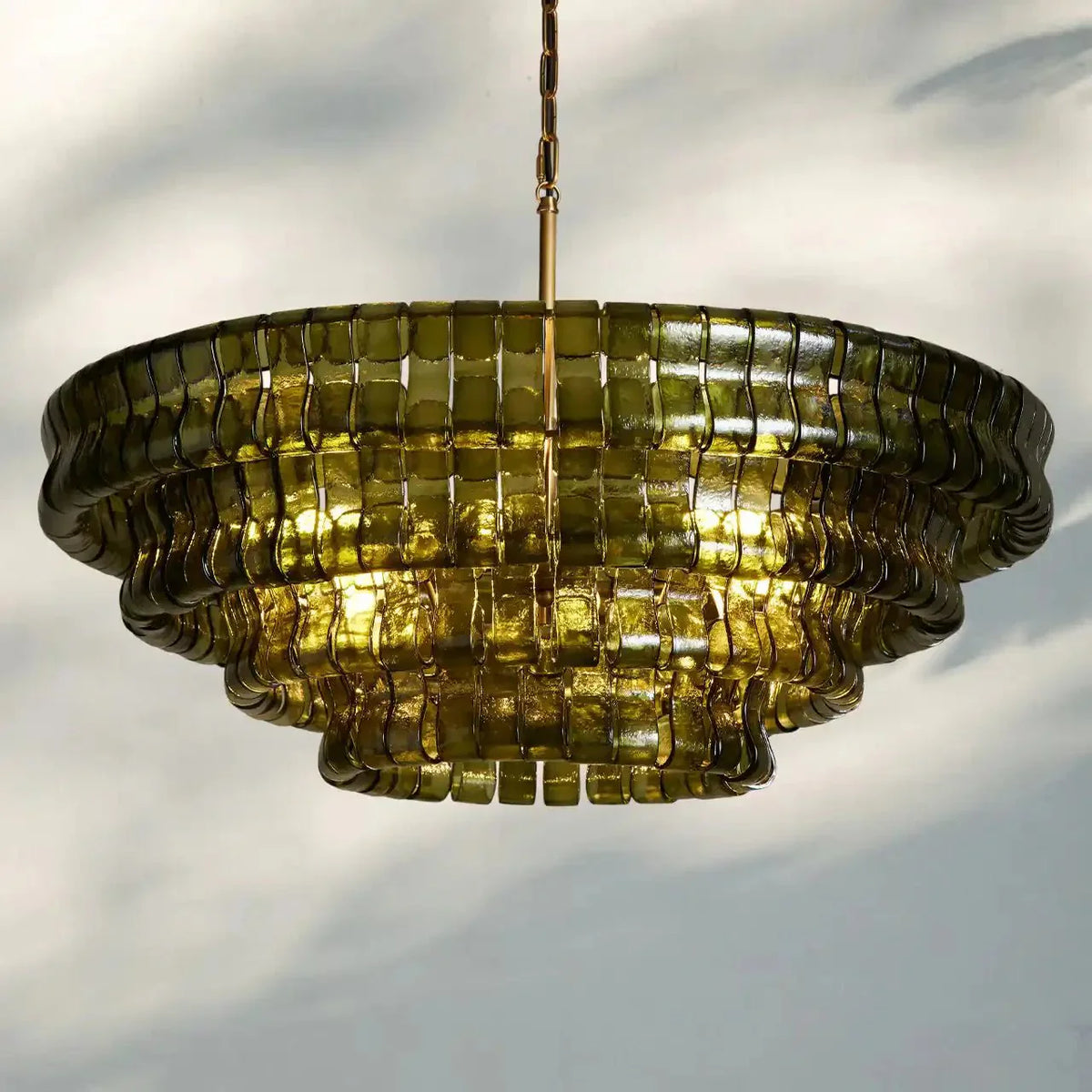 Ghiaccio Glass Round Chandelier 24" 36" 48" 60" - 3 - Tier 24"BrassGreen-Kavker