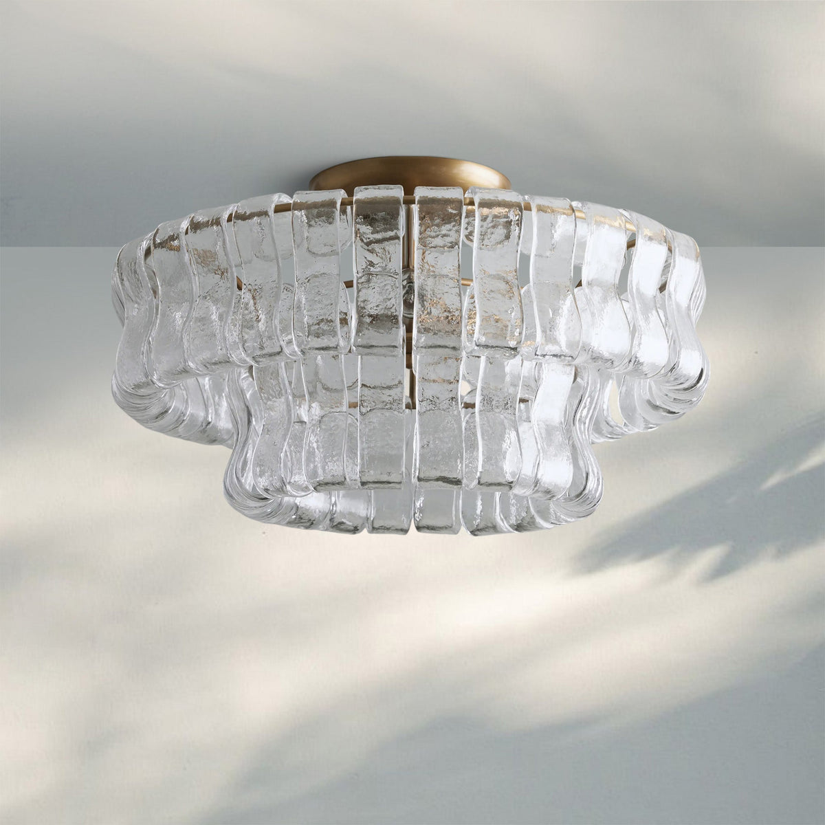 Ghiaccio Modern Glass Flushmount - Antique BrassClear-Kavker