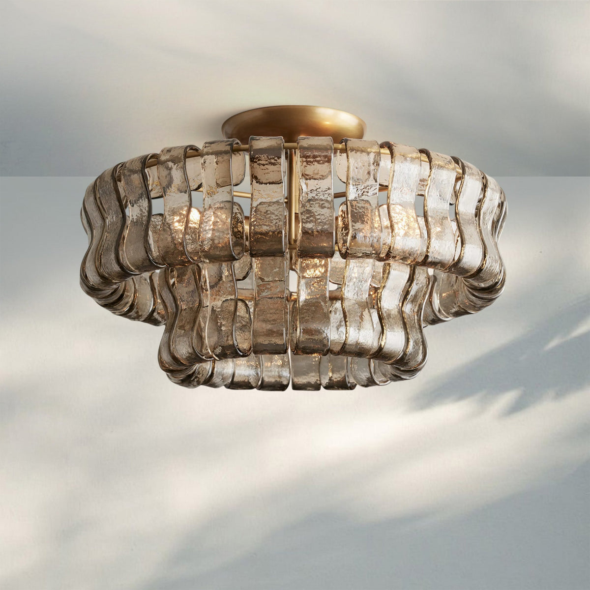 Ghiaccio Modern Glass Flushmount - Antique BrassSmoke-Kavker