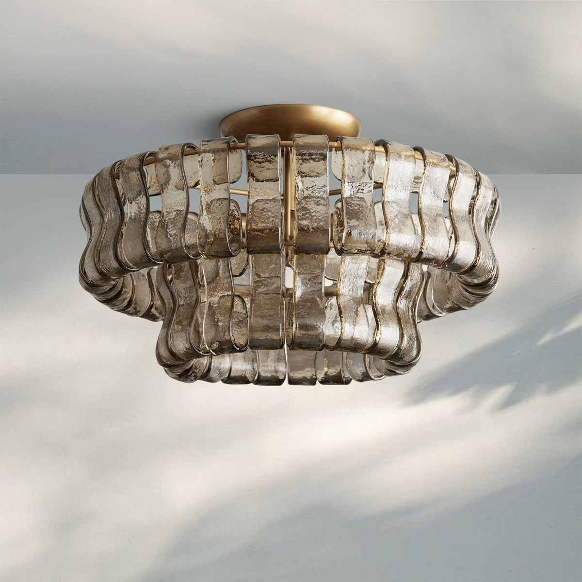 Ghiaccio Modern Glass Flushmount - Antique BrassSmoke-Kavker