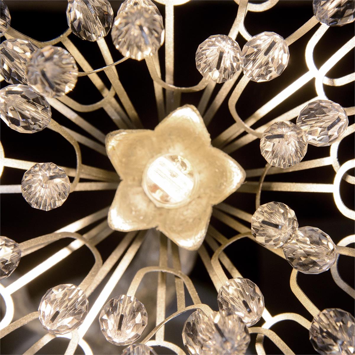 Hanasaku Flower Sixteen-Light Flush Mount in Antique Silver Leaf with Hand-Cut Crystal Accents-Flush Mount-Kavker-Kavker