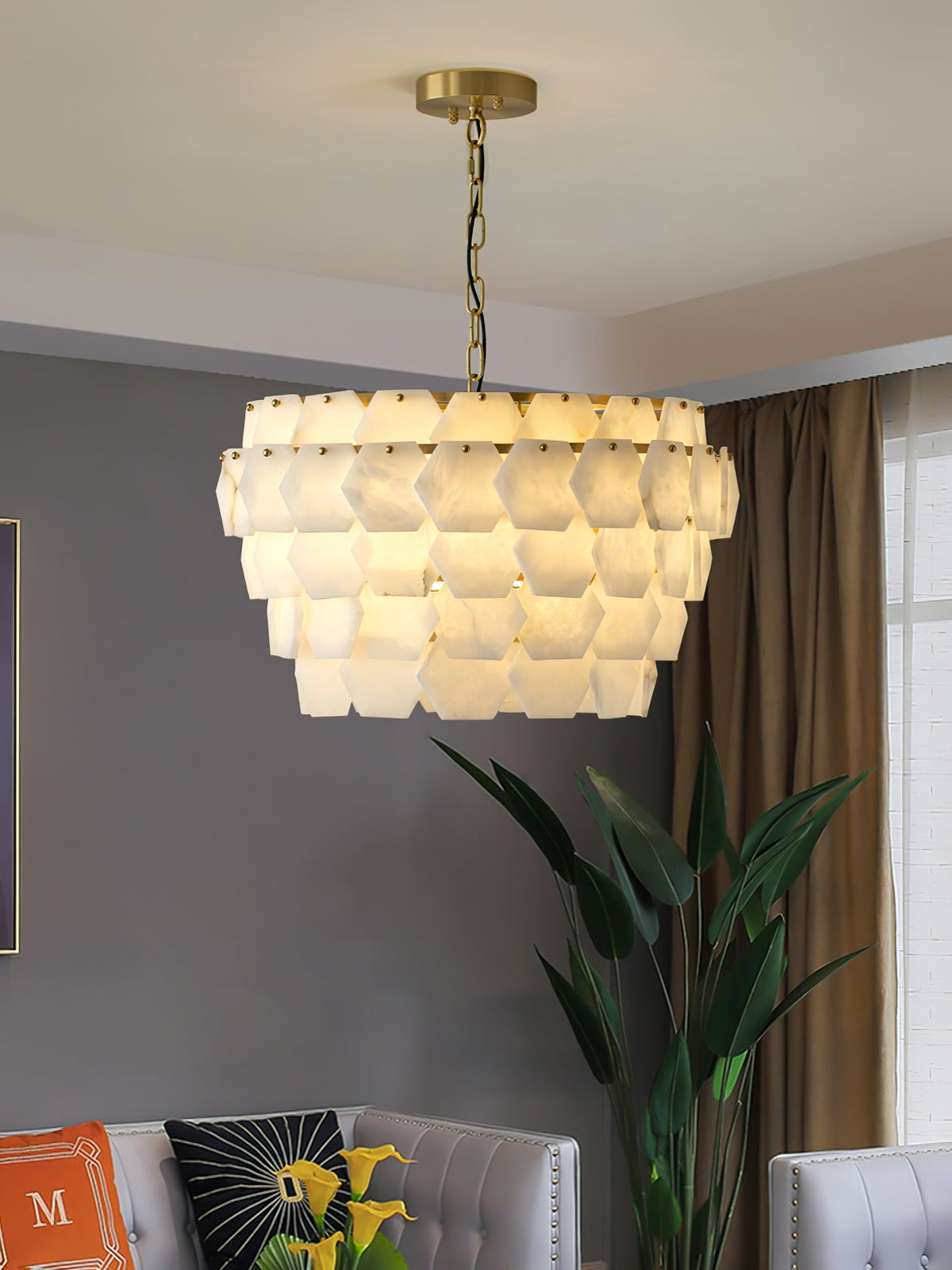 Elegant Hexa Cloud Alabaster Pendant Light - Kavker