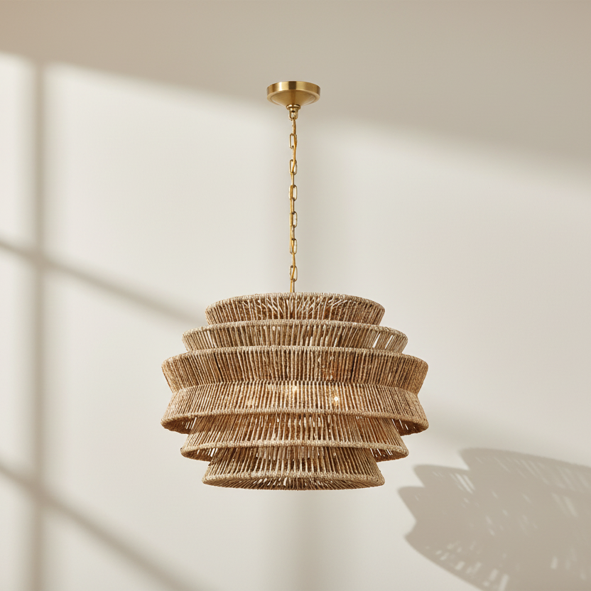 Antigua Drum Rattan Chandelier
