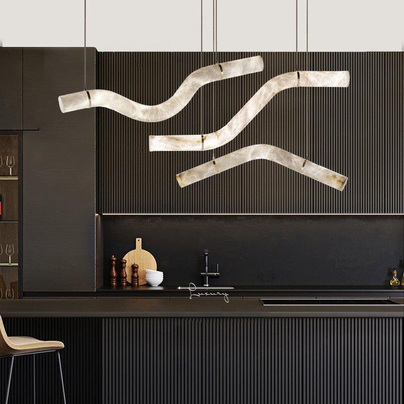 Liberty Curved Pendant Alabaster Chandelier, Pendant Light Over Dining Table - Style ABrassKavker