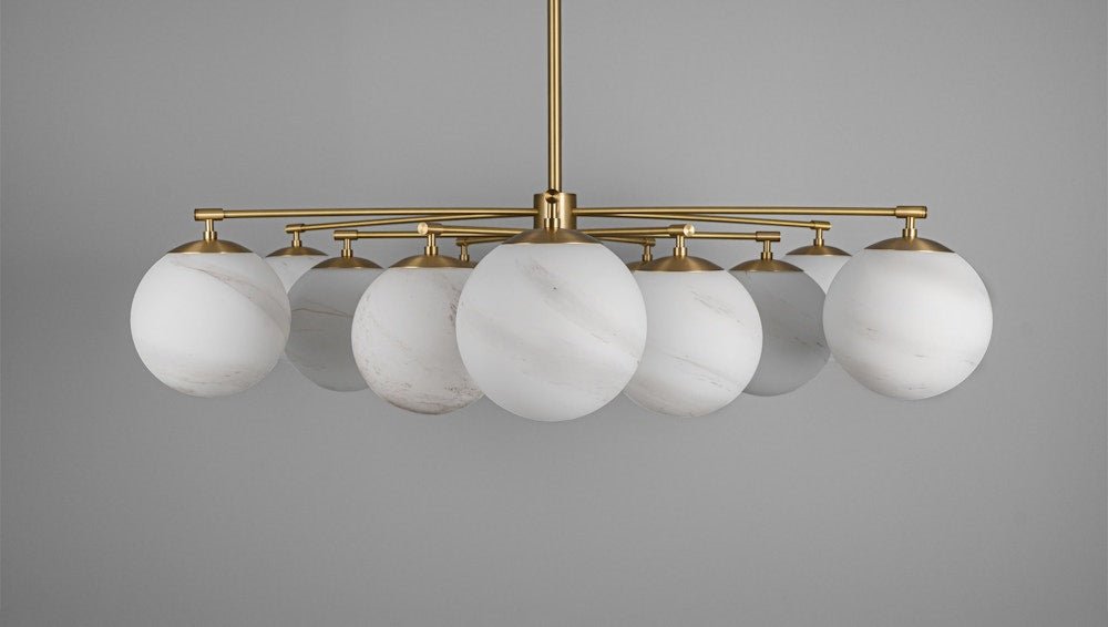 Orion Oval Flush Mount Base Chandelier Ø47.8″ - Black gunmetalBorosilicate Transparent Ribbon GlassKavker