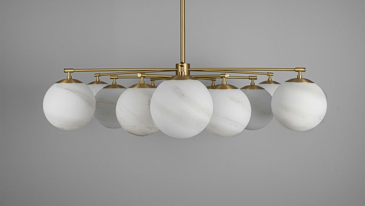 Orion Oval Flush Mount Base Chandelier Ø47.8″ - Lacquered burnished brassSoda Lime Marble Matte GlassKavker