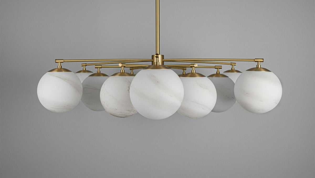 Orion Oval Flush Mount Base Chandelier Ø47.8″ - Black gunmetalBorosilicate Transparent Ribbon GlassKavker