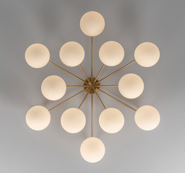 Orion Oval Flush Mount Base Chandelier Ø47.8″ - Lacquered burnished brassSoda Lime Triplex Opal Matte GlassKavker