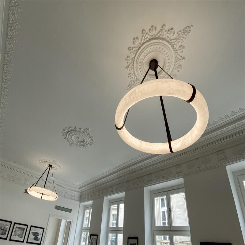 Oslo L1P Pendant Alabaster Chandelier, Halo Ring Chandelier With canopy Over Dining Table-Chandelier-11.8" D Single Ring-Kavker