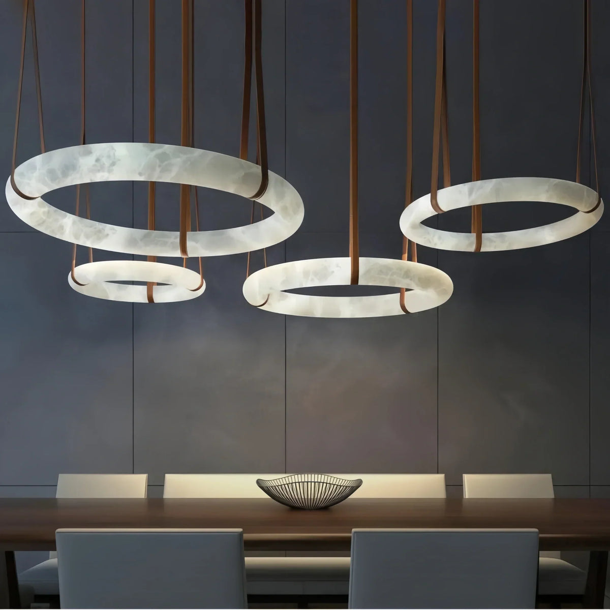 Oslo L1P Pendant Alabaster Chandelier, Halo Ring Chandelier With canopy Over Dining Table-Chandelier-39.4" D Single Ring-Kavker