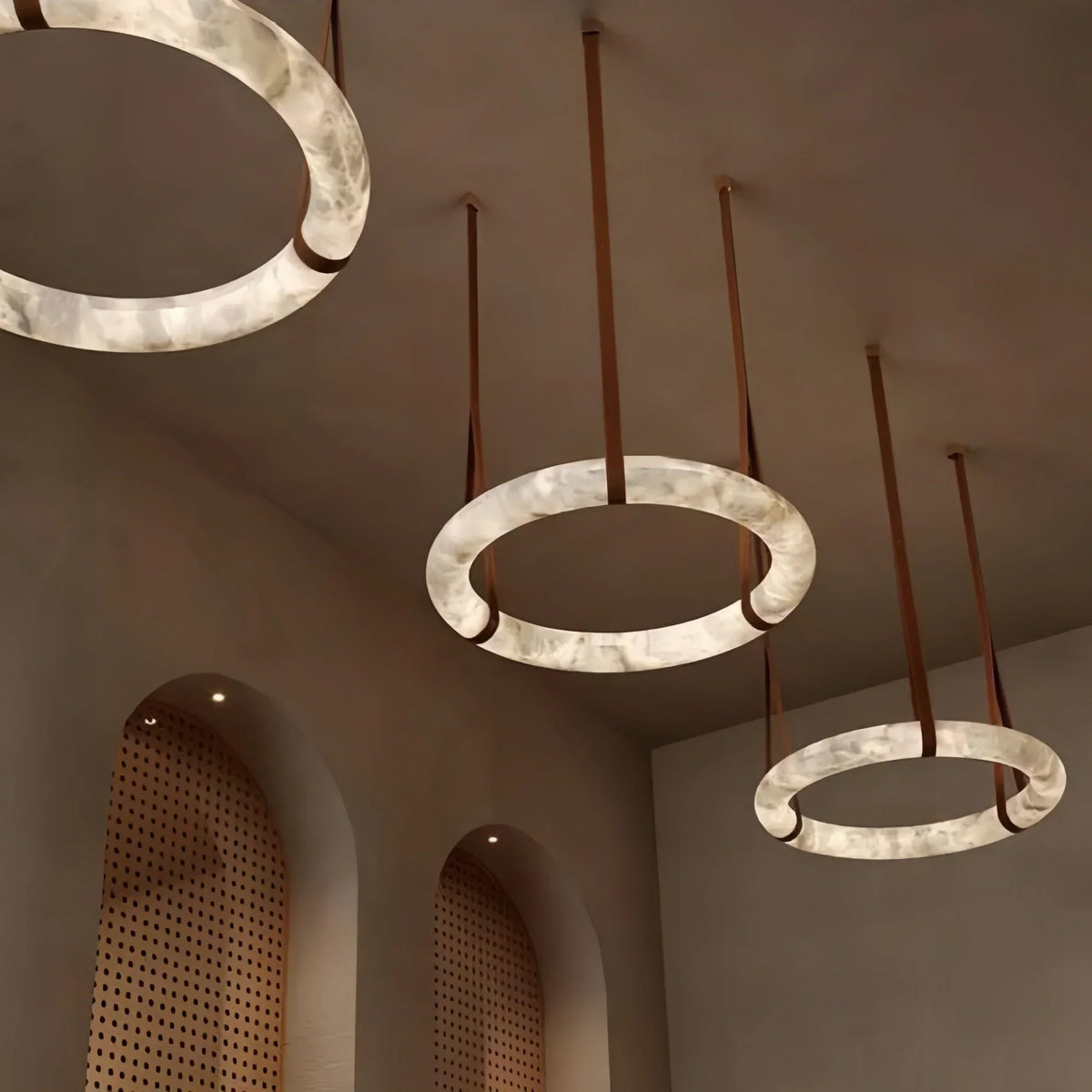 Oslo L1P Pendant Alabaster Chandelier, Halo Ring Chandelier With canopy Over Dining Table-Chandelier-31.5" D Single Ring-Kavker