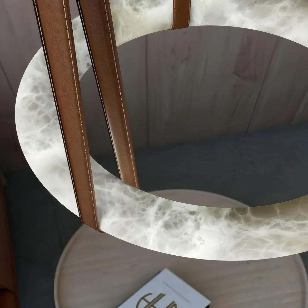 Oslo L1P Pendant Alabaster Chandelier, Halo Ring Chandelier With canopy Over Dining Table-Chandelier-Kavker