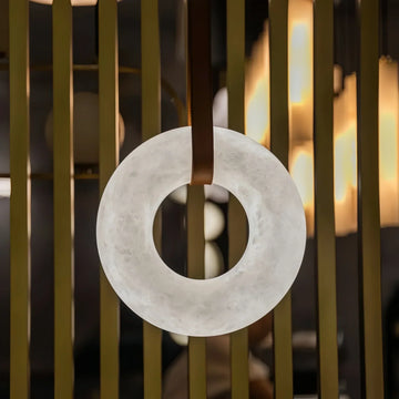 Oslo L1P Pendant Alabaster Chandelier, Halo Ring Chandelier With canopy Over Dining Table-Chandelier-11.8" D Single Ring-Kavker
