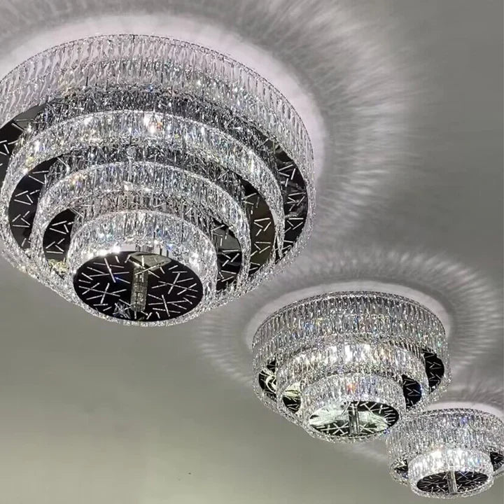 Oversized Modern Creative Flush Mount Round Multi-layers Crystal Pendant Chandelier for Living/Dining Room/Hallway-Kavker-2Layers: D23.6"*H11.8"-Warm Light-Kavker