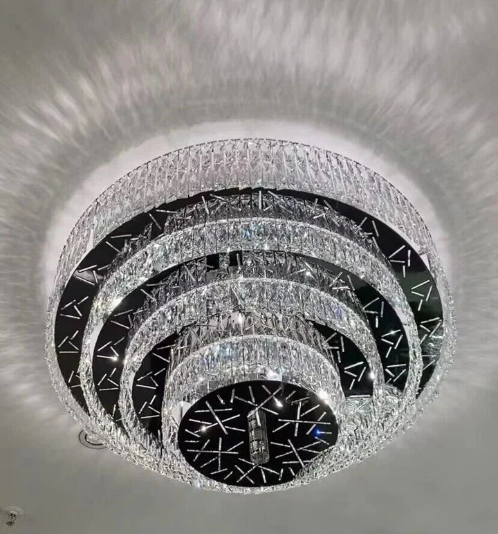 Oversized Modern Creative Flush Mount Round Multi-layers Crystal Pendant Chandelier for Living/Dining Room/Hallway-Kavker-4Layers: D59.1"*H15.7"-Warm Light-Kavker