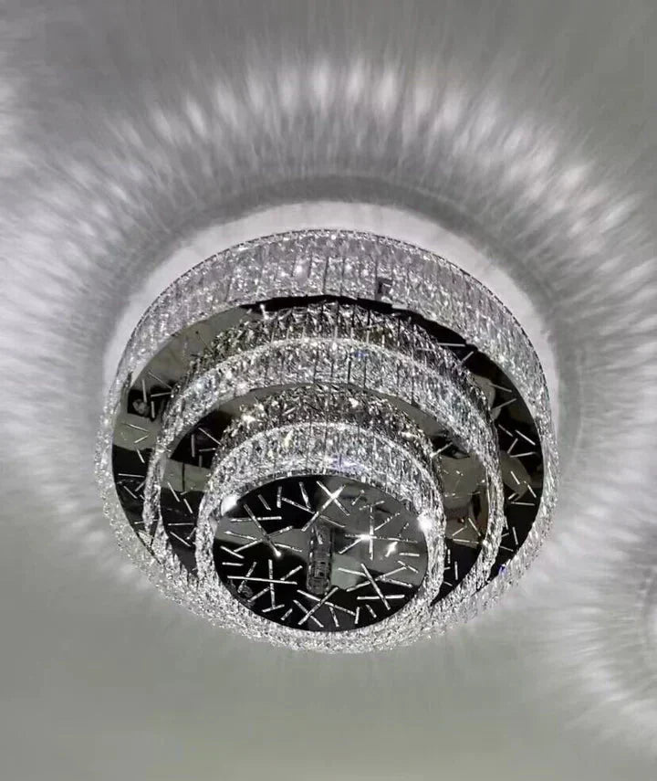 Oversized Modern Creative Flush Mount Round Multi-layers Crystal Pendant Chandelier for Living/Dining Room/Hallway-Kavker-3Layers: D31.5"*H15.7"/31kg-Warm Light-Kavker