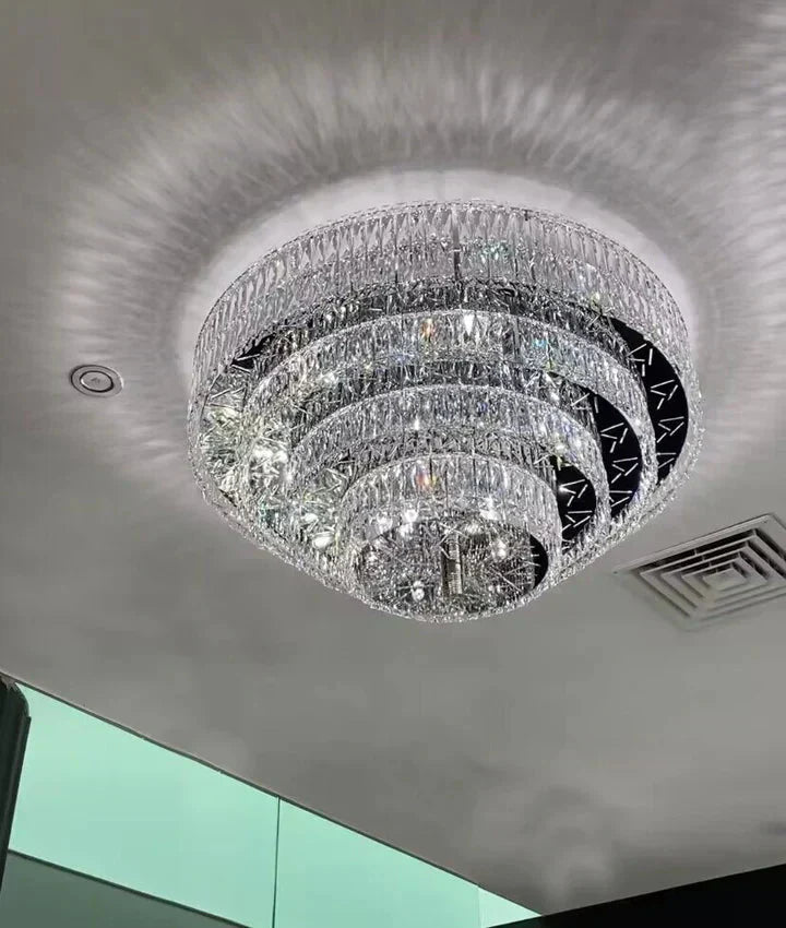 Oversized Modern Creative Flush Mount Round Multi-layers Crystal Pendant Chandelier for Living/Dining Room/Hallway-Kavker-Kavker