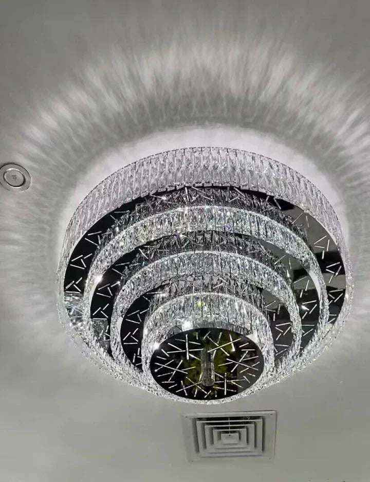 Oversized Modern Creative Flush Mount Round Multi-layers Crystal Pendant Chandelier for Living/Dining Room/Hallway-Kavker-4Layers: D47.2"*H15.7"/35 Lights/53.8kg-Warm Light-Kavker
