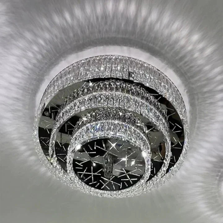 Oversized Modern Creative Flush Mount Round Multi-layers Crystal Pendant Chandelier for Living/Dining Room/Hallway-Kavker-3Layers: D39.4"*H15.7"/33 Lights/42.3kg-Warm Light-Kavker