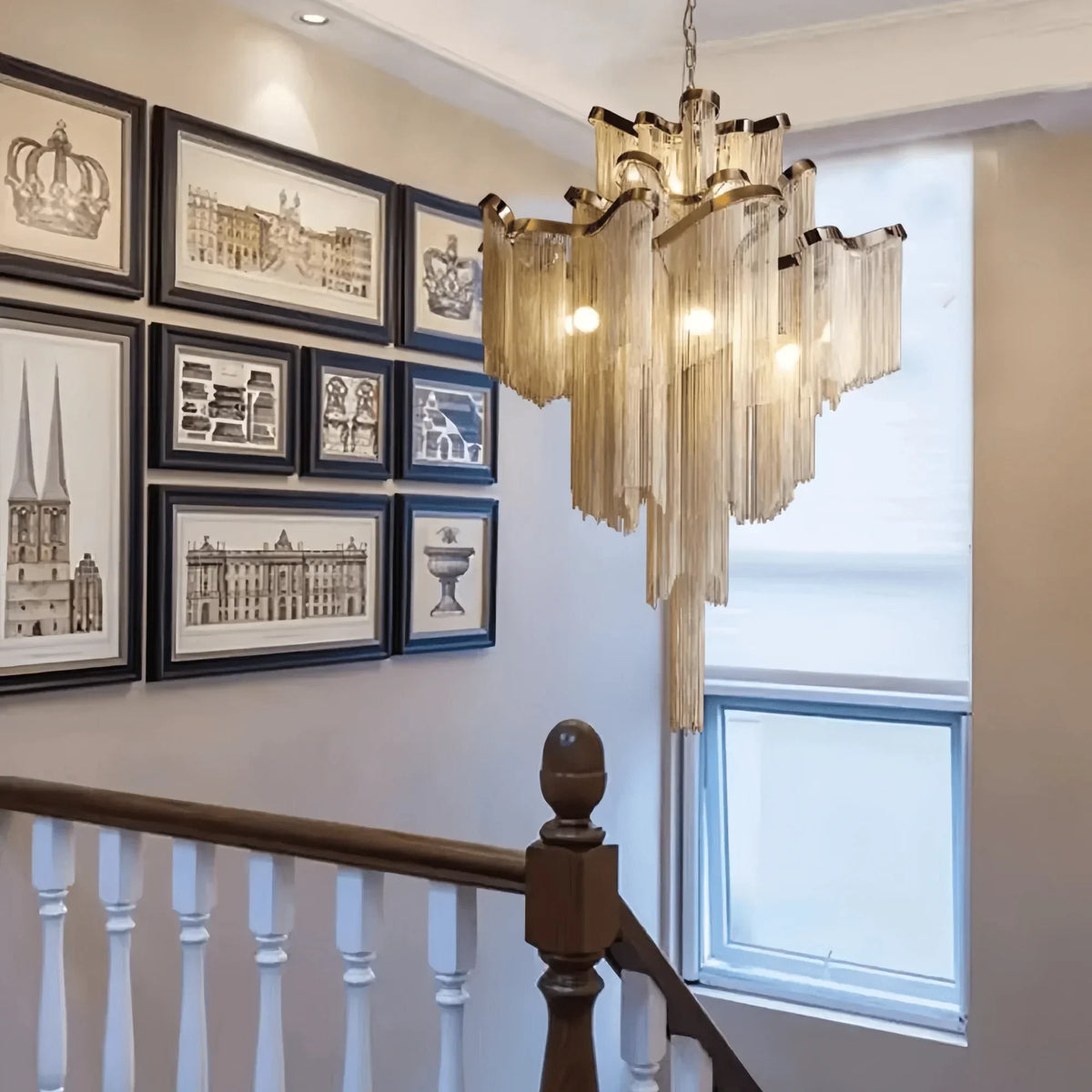 Post - Modern Extra Large Stainless Steel Long Tassel Chandelier - Kavker