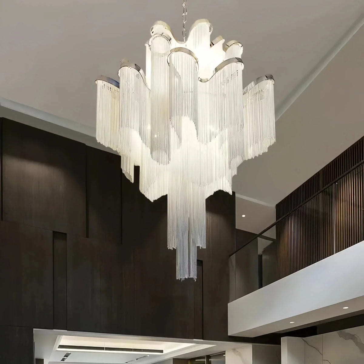 Post - Modern Extra Large Stainless Steel Long Tassel Chandelier - Kavker