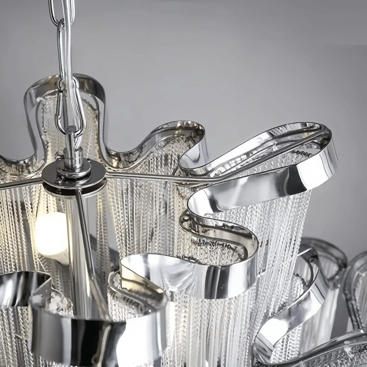 Post - Modern Extra Large Stainless Steel Long Tassel Chandelier - Kavker