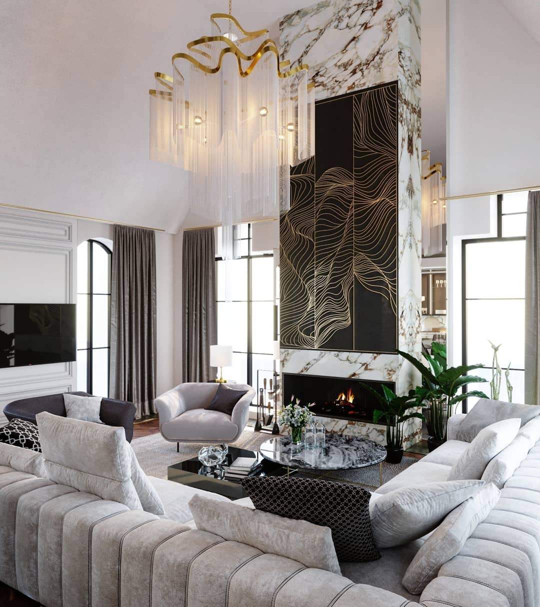 Post-Modern Extra Large Stainless Steel Long Tassel Chandelier