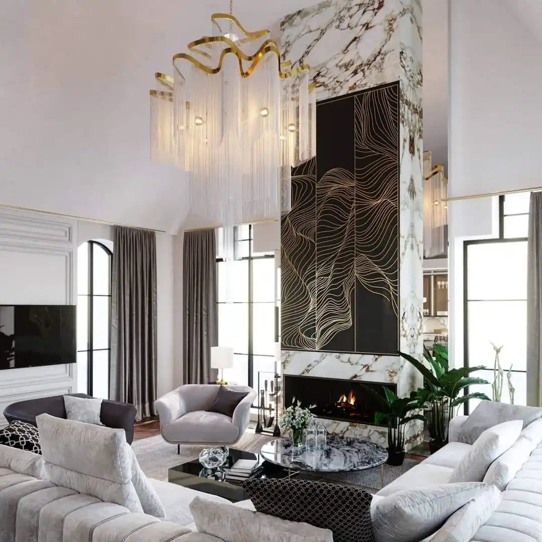 Post-Modern Extra Large Stainless Steel Long Tassel Chandelier