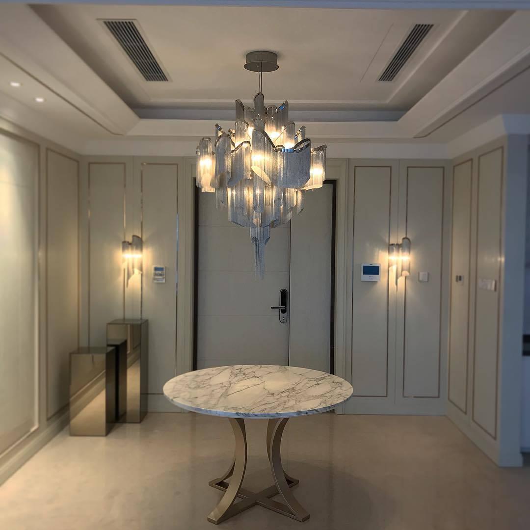 Post-Modern Extra Large Stainless Steel Long Tassel Chandelier