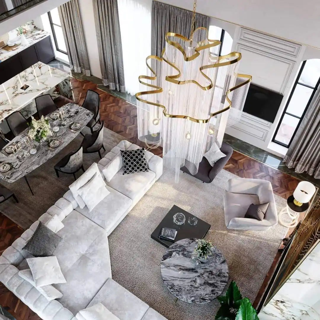 Post-Modern Extra Large Stainless Steel Long Tassel Chandelier