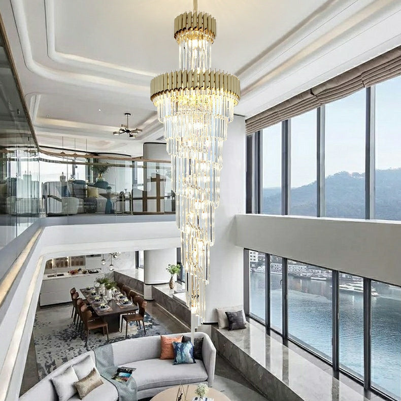Spiral Crystal Chandelier For Foyer/ Staircase-Chandeliers-Kavker-D17.7"*H59.1"/12 Lights/16 kg-Gold-White Light-Kavker