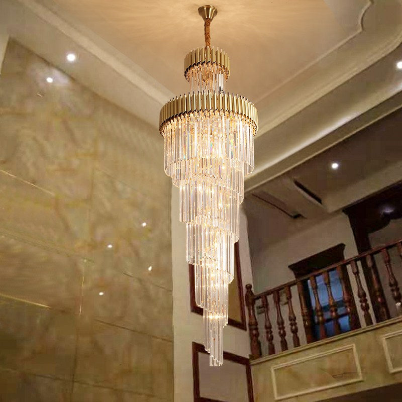 Spiral Crystal Chandelier For Foyer/ Staircase-Chandeliers-Kavker-D23.6"*H70.9"/18 Lights/19 kg-Gold-Warm Light-Kavker